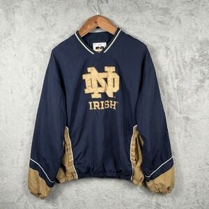 Notre Dame 58 Sports Windbreaker Mens L The Fighting Irish Pullover V-Neck Navy